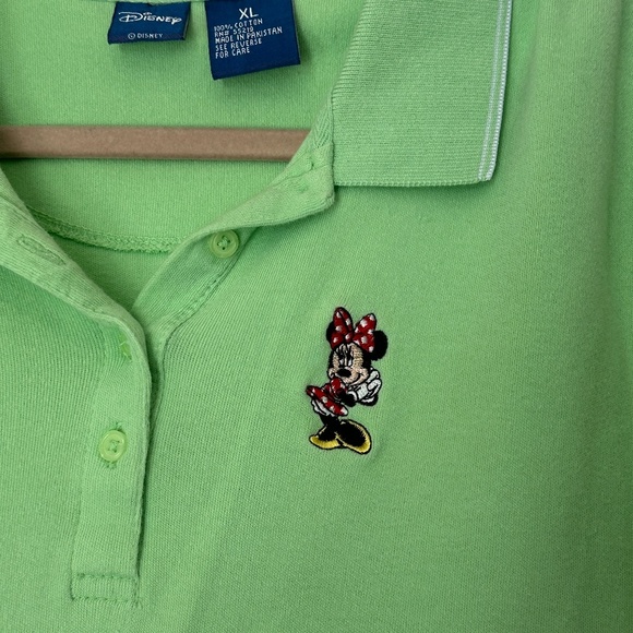 Disney Vintage Minnie Mouse Lime Green Polo Shirt 100% cottton Size Large L - Picture 3 of 4